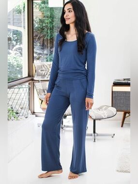 NWT Yala kayla Bamboo wide leg Lounge Pant Lapis Blue XL